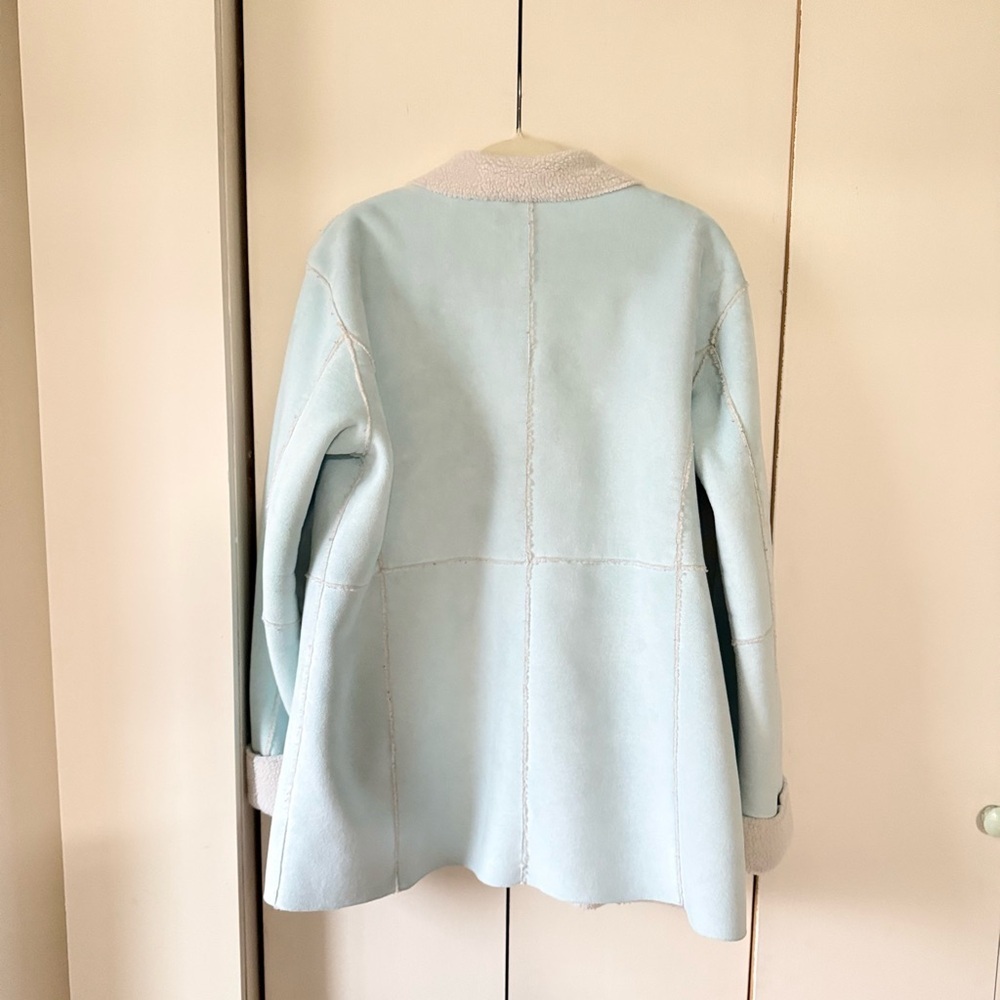 Vintage Coldwater Creek Light Blue Faux Suede & Shearling Penny Lane Coat - Picture 2 of 5